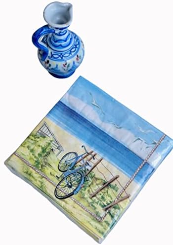 Nantucket 40-CT 13x13 מפית נייר אופניים בחוף | שיט הביתה, אופניים על החוף | מפית חוף ימי לאב | מפית כחולה צהוב